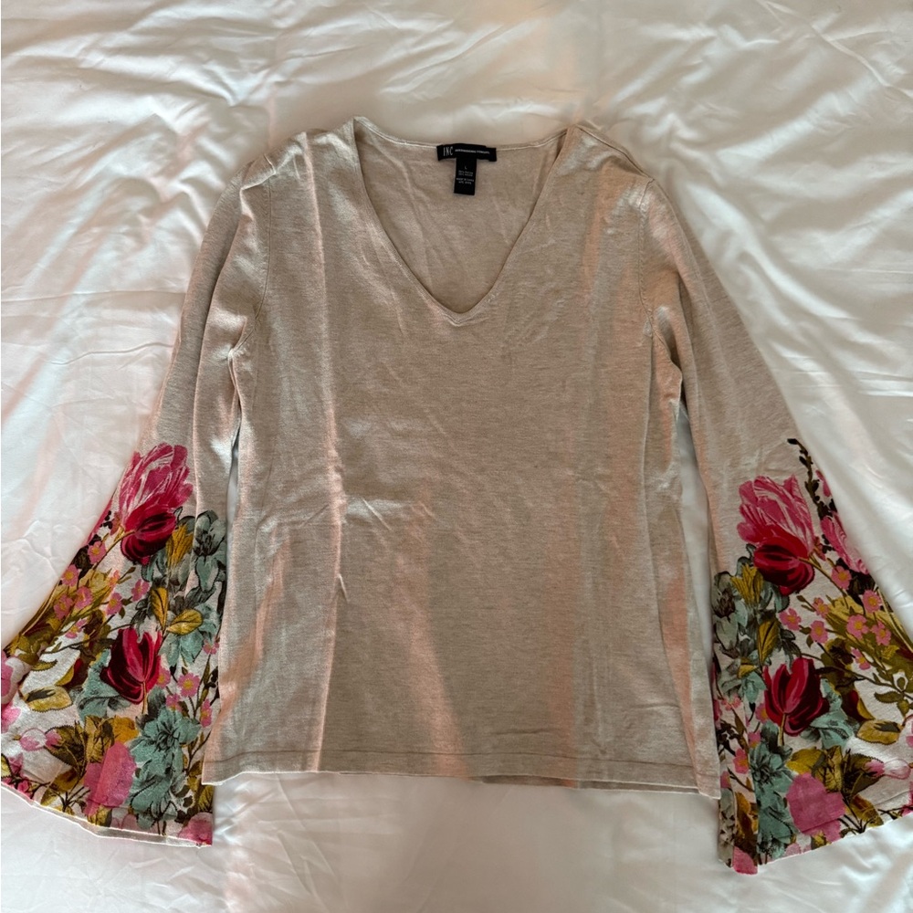 INC Floral Long Sleeve Knit Top